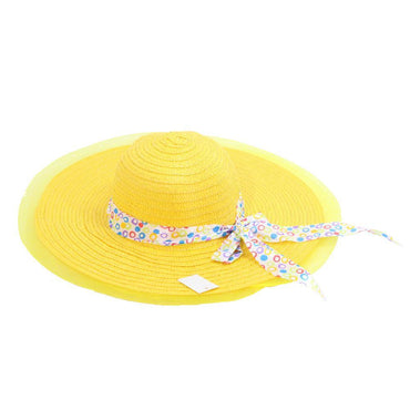 Straw Chiffon Wide Brim Hat.