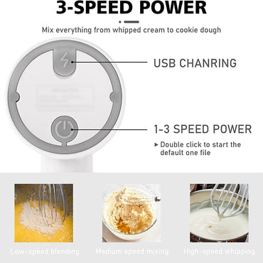 **NET**Electric Hand Mixer USB Rechargeable Hand Blender Cake Mixer Egg Beater