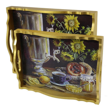 Gold Wooden Tray (2 Pcs) / M-382 / 53792 - Karout Online -Karout Online Shopping In lebanon - Karout Express Delivery
