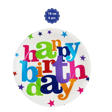 Happy Birthday-Paper Plates 18 cm (6 pcs).