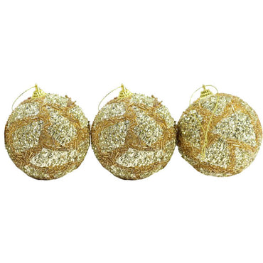 Christmas Gold 8 cm Glittered Sprinkle Balls Tree Decoration Set (3 Pcs) - Karout Online -Karout Online Shopping In lebanon - Karout Express Delivery