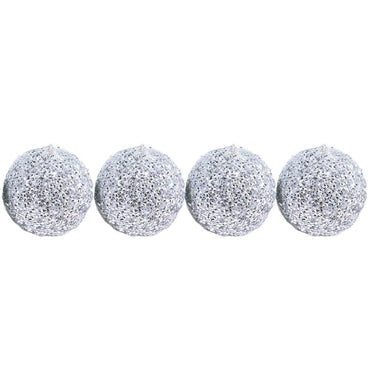 Christmas Glittered Silver Balls 6 cm Tree Decoration Set (4 Pcs) - Karout Online -Karout Online Shopping In lebanon - Karout Express Delivery