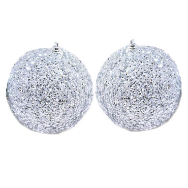 Christmas Silver Ball 10 cm Tree Decoration Set (2 pcs) - Karout Online -Karout Online Shopping In lebanon - Karout Express Delivery