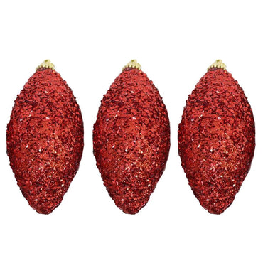 Christmas Red Glittered Cone Ball Tree Decoration Set (3pcs) - Karout Online -Karout Online Shopping In lebanon - Karout Express Delivery