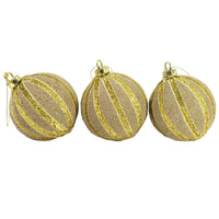 Christmas Gold Striped 8 cm Balls Tree Decoration Set (3 Pcs) - Karout Online -Karout Online Shopping In lebanon - Karout Express Delivery
