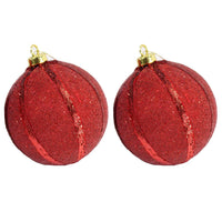 Christmas Striped Red Ball 10 cm Tree Decoration Set (2 pcs) - Karout Online -Karout Online Shopping In lebanon - Karout Express Delivery