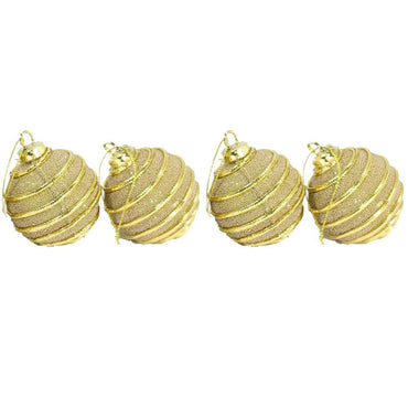 Christmas Striped Gold Balls Tree Decoration Set (4 Pcs) - Karout Online -Karout Online Shopping In lebanon - Karout Express Delivery
