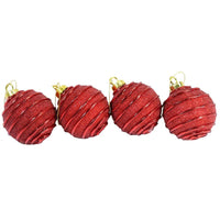 Christmas Striped Red Balls 6 cm Tree Decoration Set (4 Pcs) - Karout Online -Karout Online Shopping In lebanon - Karout Express Delivery