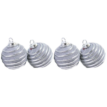 Christmas Striped Silver Balls 6 cm Tree Decoration Set (4 Pcs) - Karout Online -Karout Online Shopping In lebanon - Karout Express Delivery