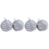 Christmas Striped Silver Balls 6 cm Tree Decoration Set (4 Pcs) - Karout Online -Karout Online Shopping In lebanon - Karout Express Delivery