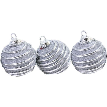 Christmas Silver 8 cm Striped Balls Tree Decoration Set (3 Pcs) - Karout Online -Karout Online Shopping In lebanon - Karout Express Delivery