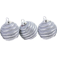 Christmas Silver 8 cm Striped Balls Tree Decoration Set (3 Pcs) - Karout Online -Karout Online Shopping In lebanon - Karout Express Delivery