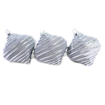 Christmas Oval Silver Striped Balls Tree Decoration Set (3 Pcs) - Karout Online -Karout Online Shopping In lebanon - Karout Express Delivery