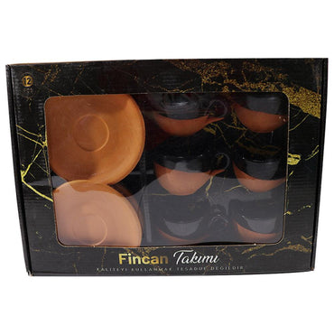 Pottery  Coffee Cups with Saucers Set ( 12 Pcs) - Karout Online -Karout Online Shopping In lebanon - Karout Express Delivery