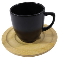 Porcelain Coffee Cups with wood Saucers Set ( 12 Pcs) - Karout Online -Karout Online Shopping In lebanon - Karout Express Delivery