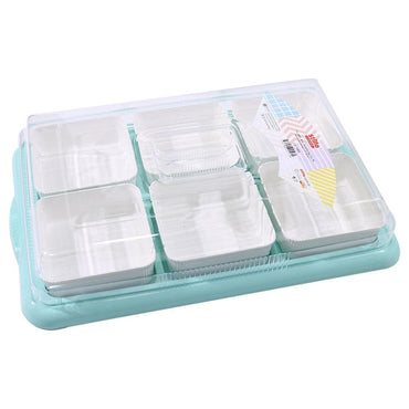 Stillo Plastic Bowl Set with Tray and Transparent Handled Lid Cover (6 Pcs) - Karout Online -Karout Online Shopping In lebanon - Karout Express Delivery