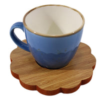 Porcelain Coffee Cups with wood Saucers Set ( 12 Pcs) - Karout Online -Karout Online Shopping In lebanon - Karout Express Delivery