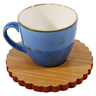 Porcelain Coffee Cups with wood Saucers Set ( 12 Pcs) - Karout Online -Karout Online Shopping In lebanon - Karout Express Delivery