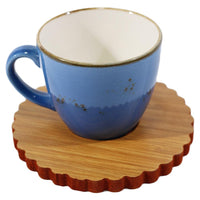 Porcelain Coffee Cups with wood Saucers Set ( 12 Pcs) - Karout Online -Karout Online Shopping In lebanon - Karout Express Delivery