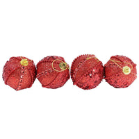 Christmas Striped Glittered Red Balls 6 cm Tree Decoration Set (4 Pcs) - Karout Online -Karout Online Shopping In lebanon - Karout Express Delivery