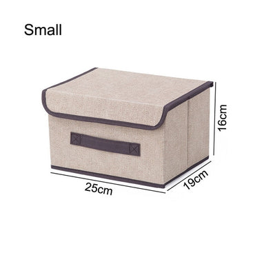 (NET) Cotton Linen Small Storage Box With Cap Clothes Socks Toys Organizer