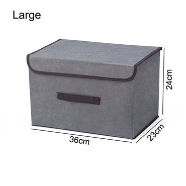 (NET) Cotton Linen Large Storage Box With Cap Clothes Socks Toys Organizer / 802122 / KC22-242-1 / KC22-242-2