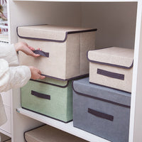 (NET) Cotton Linen Large Storage Box With Cap Clothes Socks Toys Organizer / 802122 / KC22-242-1 / KC22-242-2