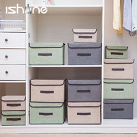(NET) Cotton Linen Large Storage Box With Cap Clothes Socks Toys Organizer / 802122 / KC22-242-1 / KC22-242-2