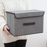 (NET) Cotton Linen Large Storage Box With Cap Clothes Socks Toys Organizer / 802122 / KC22-242-1 / KC22-242-2