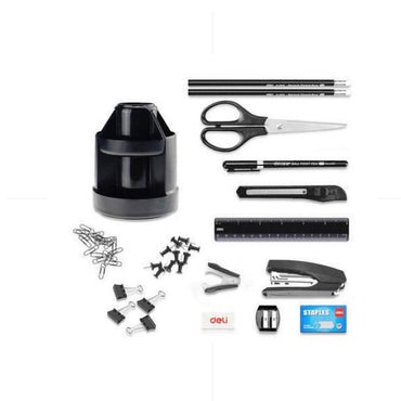 Deli 38250A Rotary Desk Organizer Set of 15 Pcs Black - Karout Online -Karout Online Shopping In lebanon - Karout Express Delivery