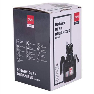 Deli 38250A Rotary Desk Organizer Set of 15 Pcs Black - Karout Online -Karout Online Shopping In lebanon - Karout Express Delivery