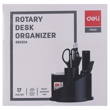 Deli 38251A Rotary Desk Organizer Set of 17 Pcs Black - Karout Online -Karout Online Shopping In lebanon - Karout Express Delivery