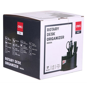 Deli 38251A Rotary Desk Organizer Set of 17 Pcs Black - Karout Online -Karout Online Shopping In lebanon - Karout Express Delivery