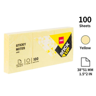 Deli 100-Sheets Sticky Notes 38 mm x 51 mm /  A00153 - Karout Online -Karout Online Shopping In lebanon - Karout Express Delivery