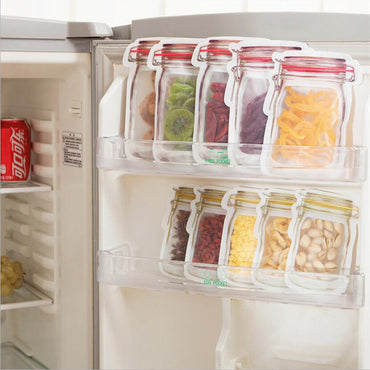 Reusable Plastic Mason Jar Zipper Bags Ziplock Home Saver Storage 10  Bags