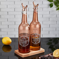 Hane Rosegold Oil Bottle Set with Wooden Stand 2 pcs - Karout Online -Karout Online Shopping In lebanon - Karout Express Delivery