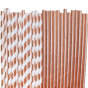 Paper Straws Eco Friendly Straws Rose Gold 100Pcs