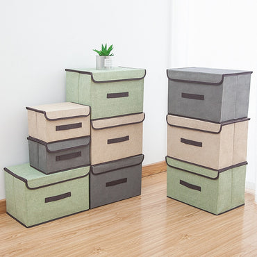 (NET) Cotton Linen Small Storage Box With Cap Clothes Socks Toys Organizer