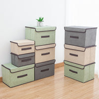 (NET) Cotton Linen Small Storage Box With Cap Clothes Socks Toys Organizer