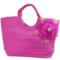 Flower Designed Straw Beach Bag Fuchsia Summer