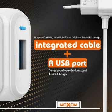 Shop Online MOXOM KH-66 CHARGER Built-in Cable with USB Fast Charging Port 2.4A High Quality MOXOM KH-66 CHARGER - Karout Online Shopping In lebanon