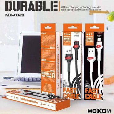 Shop Online MOXOM MX-CB20 MOXOM MX-CB20 FAST DATA CABLE, High Quality, 2.4A Fast Charging - Karout Online Shopping In lebanon