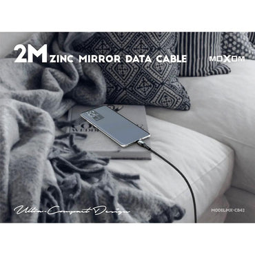 Shop Online MOXOM MX-CB42 Zinc Header (2M) QC3.0 QC4.0 Fast Charging/Data Connector Zinc Header Cloth Wire Fast Data Transfer MOXOM MX-CB42 Type-C & Lightning - Karout Online Shopping In lebanon