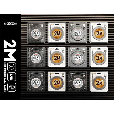 Shop Online MOXOM MX-CB42 Zinc Header (2M) QC3.0 QC4.0 Fast Charging/Data Connector Zinc Header Cloth Wire Fast Data Transfer MOXOM MX-CB42 Type-C & Lightning - Karout Online Shopping In lebanon