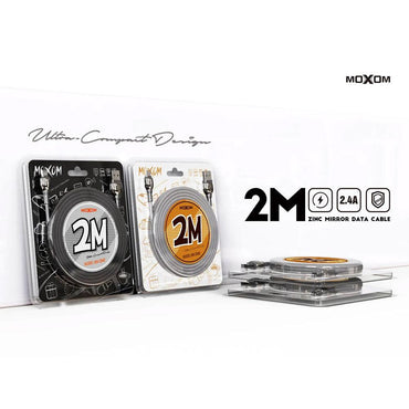 Shop Online MOXOM MX-CB42 Zinc Header (2M) QC3.0 QC4.0 Fast Charging/Data Connector Zinc Header Cloth Wire Fast Data Transfer MOXOM MX-CB42 Type-C & Lightning - Karout Online Shopping In lebanon