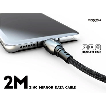 Shop Online MOXOM MX-CB42 Zinc Header (2M) QC3.0 QC4.0 Fast Charging/Data Connector Zinc Header Cloth Wire Fast Data Transfer MOXOM MX-CB42 Type-C & Lightning - Karout Online Shopping In lebanon