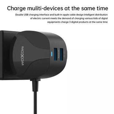 Shop Online MOXOM Fast Wire Wall Charger 2 USB Charger Europe Plug 2.4A Home Charger Travel Partner - Karout Online Shopping In lebanon