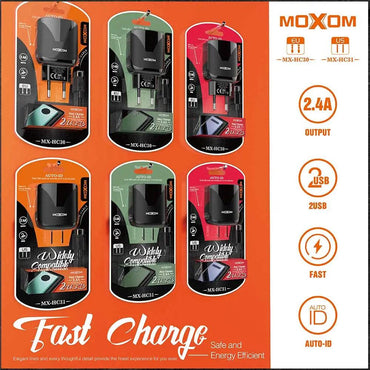 Moxom MX-HC30 Charging Connector Moxom MX-HC30 Power Bank Dual Fast Charging Port 2.4A With Moxom MX-HC30 Charging Connector