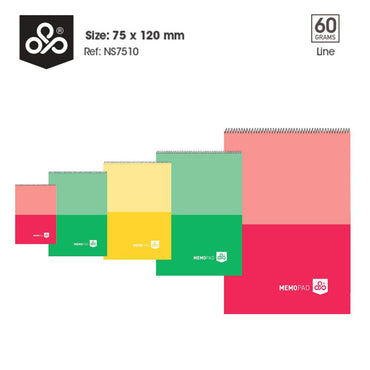 OPP MEMO PAD Spiral Bloc Note 60 Sheets 7.5 x 12 cm - Line - Karout Online -Karout Online Shopping In lebanon - Karout Express Delivery