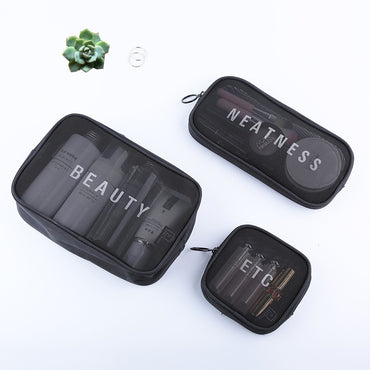 **(NET)**New Style Travel Cosmetic Bag Portable Mesh Storage Bag Wash Storage Bag Bathroom Organizer Set